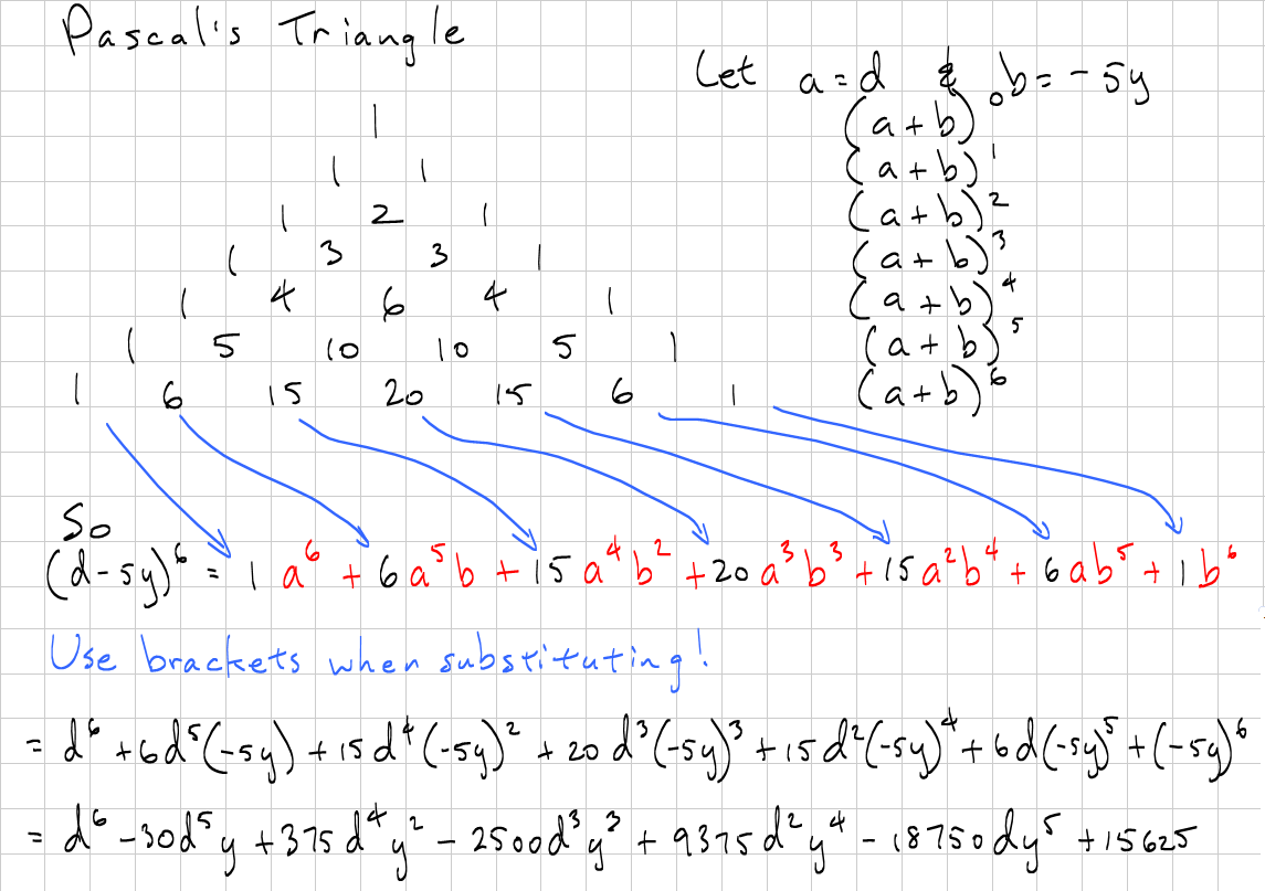 How Do I Use Pascal's Triangle To Expand The Binomial (d-5y)^6? | Socratic